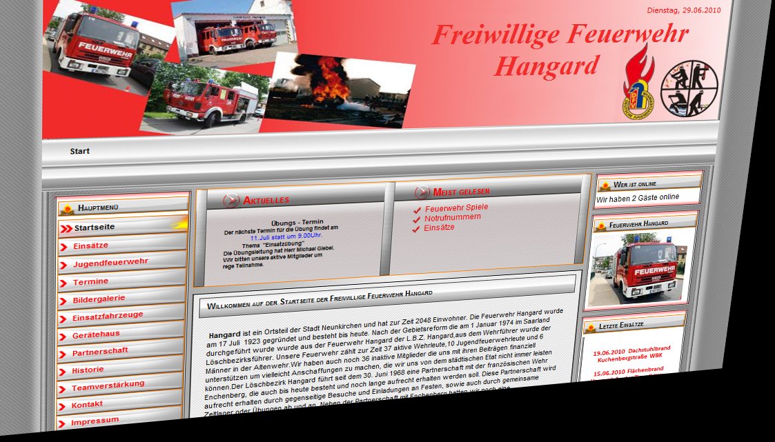 Eine Webseite von unserem Kunde Feuerwehr Hangard