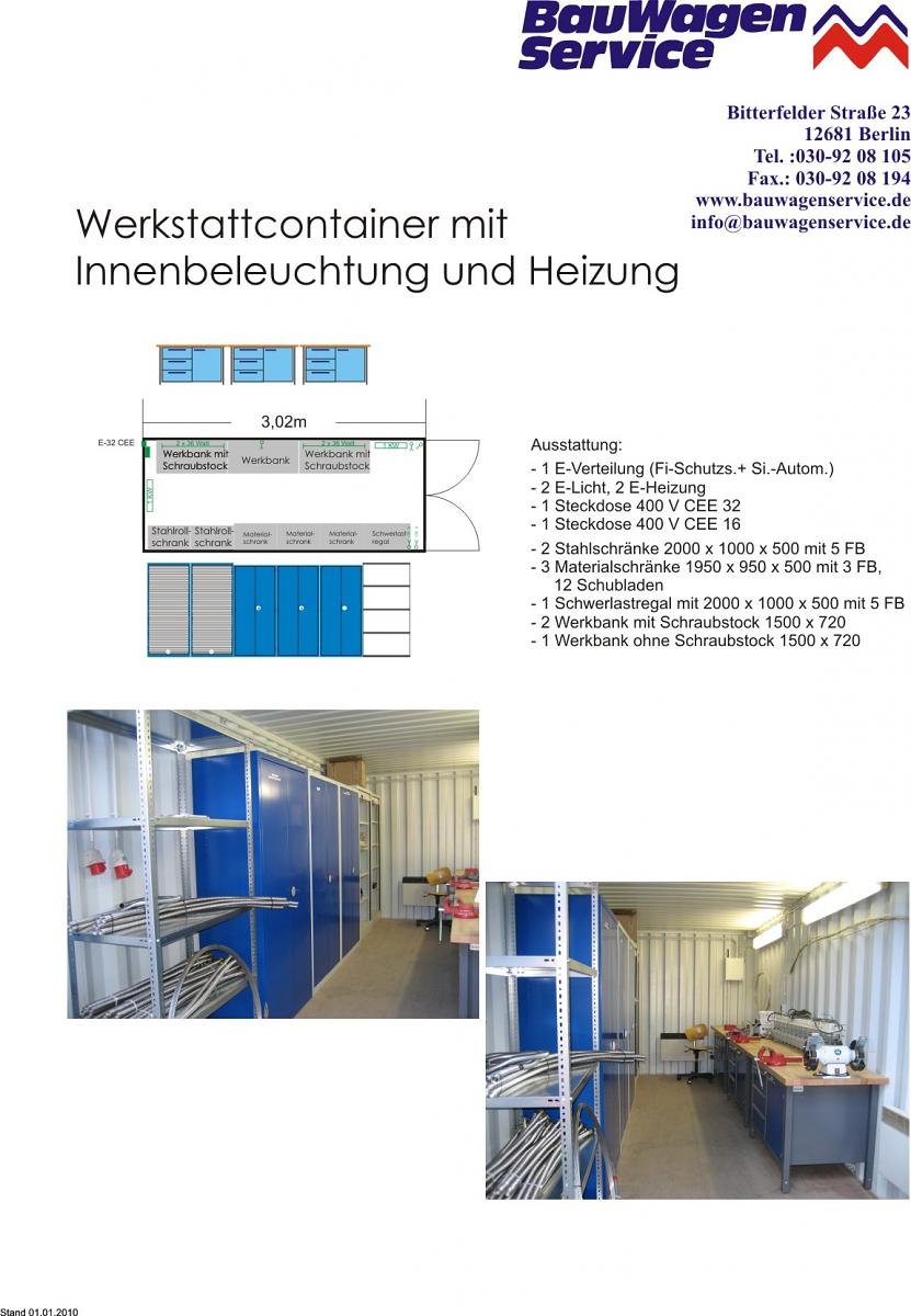 Werkstattcontainer mit Innenbeleuchtung und Heizung